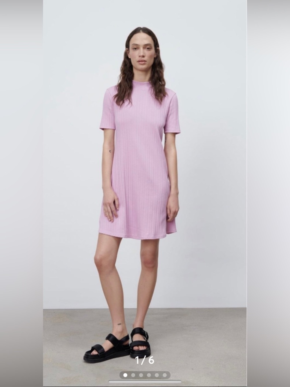 Zara pink ribbed cotton mini dress